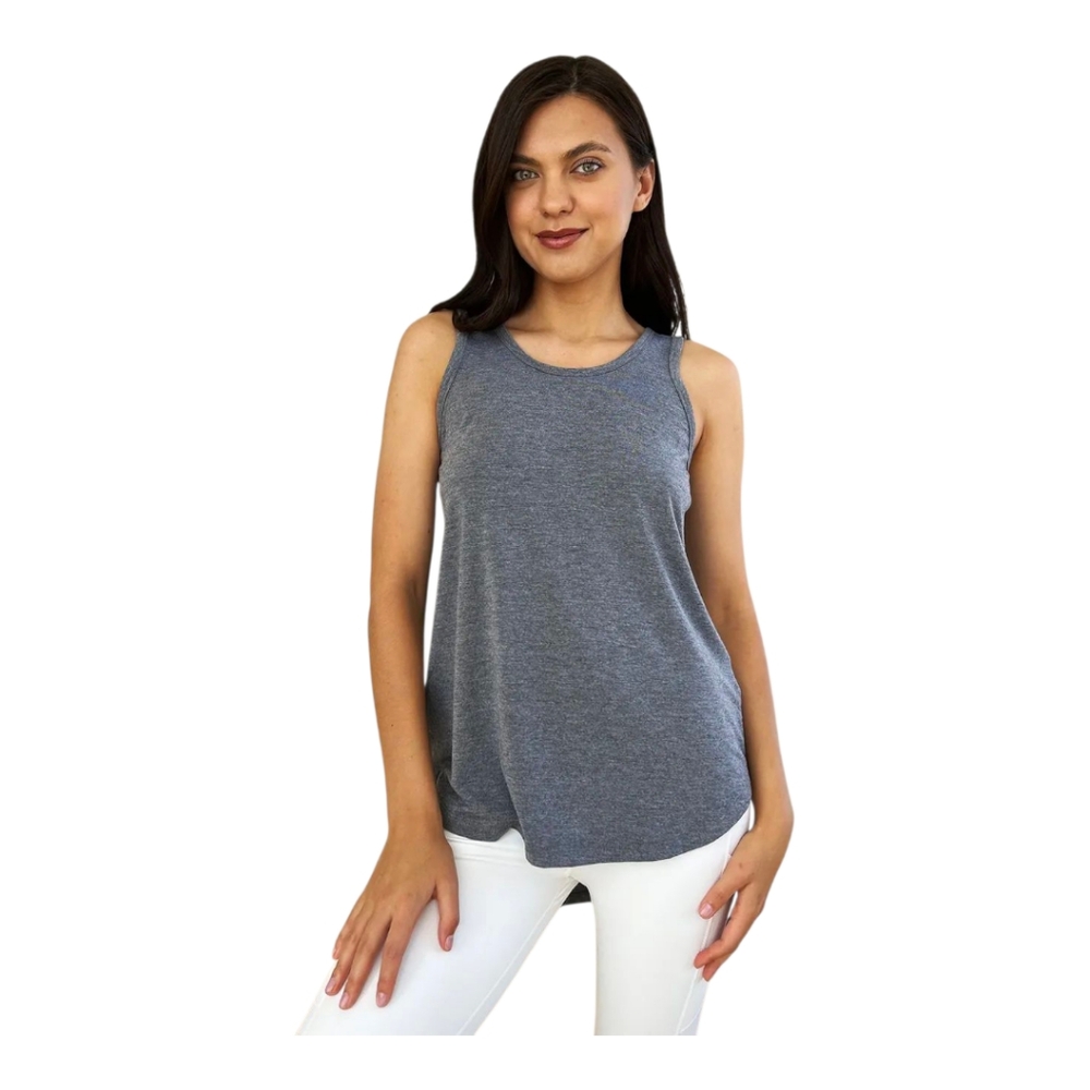Basic Bae Gray Sleeveless Tank Top Curved Hem Soft Casual Basic New